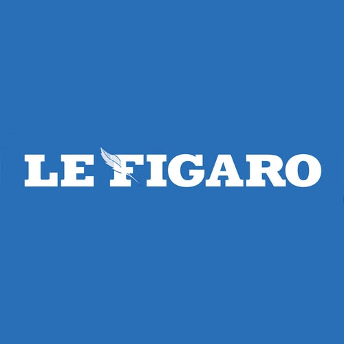 Logo du journal quotidien français Le Figaro sur fond bleu.